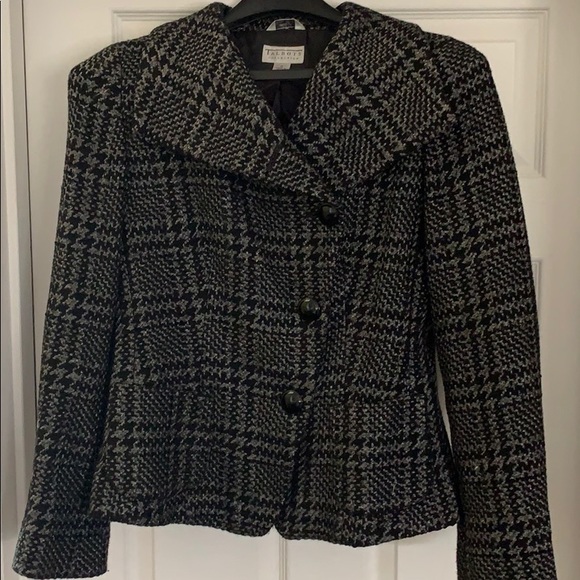 Talbots black plaid tweed blazer sz 10 - Picture 2 of 8